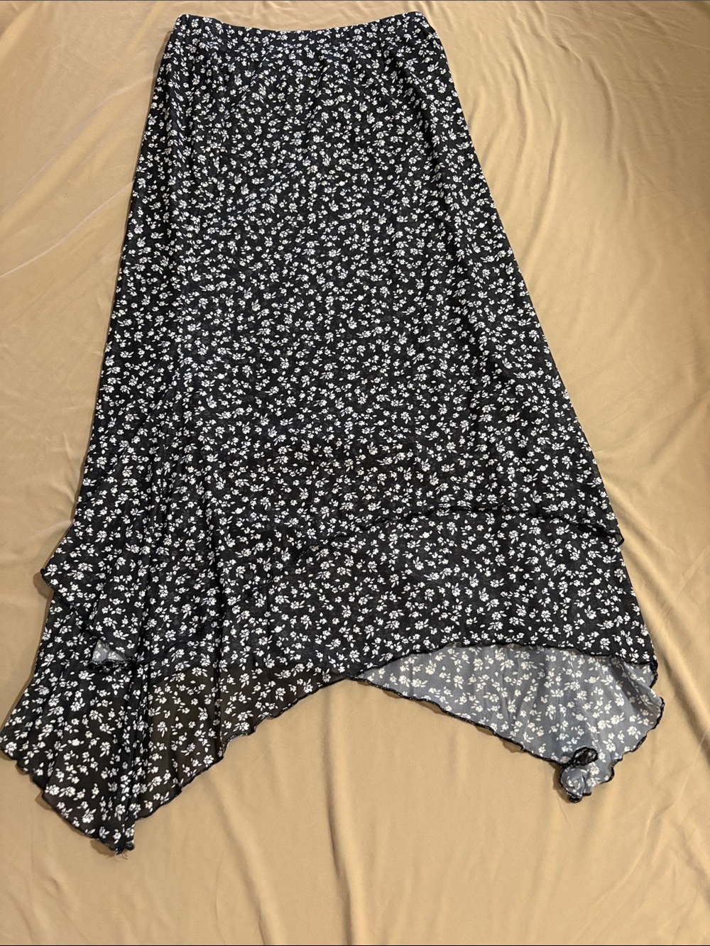 Black Floral Asymmetrical Midi Skirt - Feminine Flow